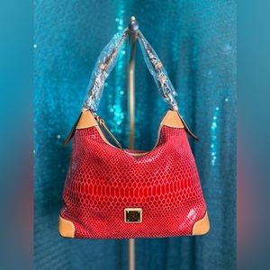 New Red Snake Embossed Dooney & Bourke Shoulder Bag with Wallet